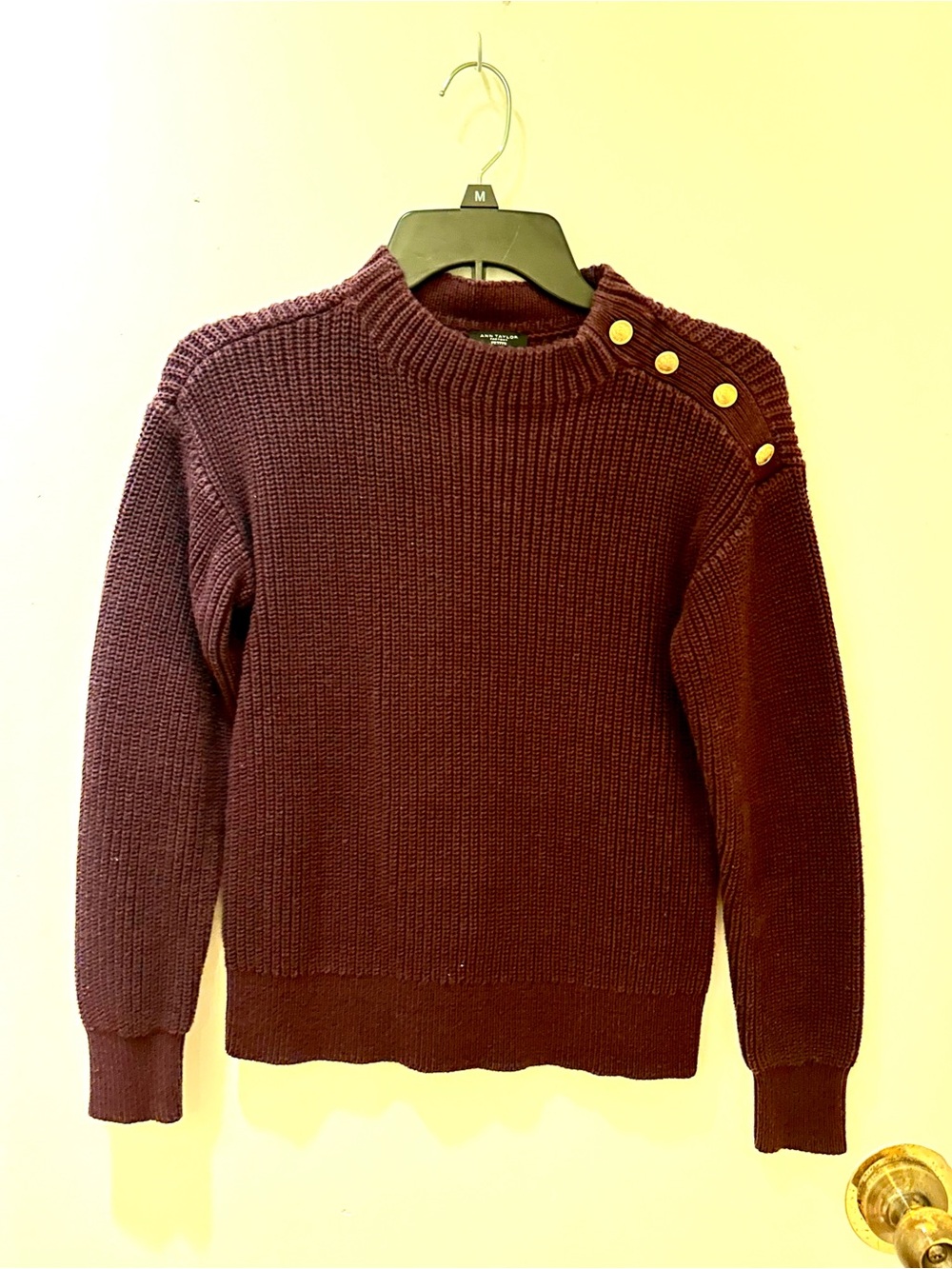 Burgundy Button-Shoulder Knit Sweater